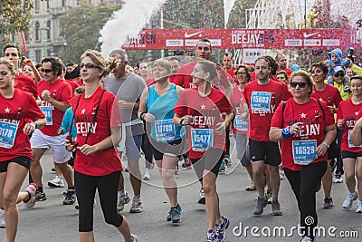 Athletes taking part in Deejay Ten, running event organized by Deejay Radio in Milan, Italy