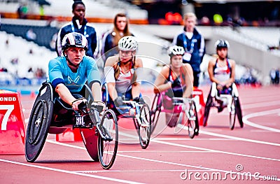 Athletes on wheelchairs in the olympic stadium