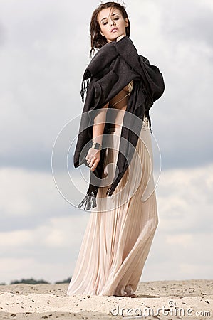 Attractive and sensuality woman in the desert