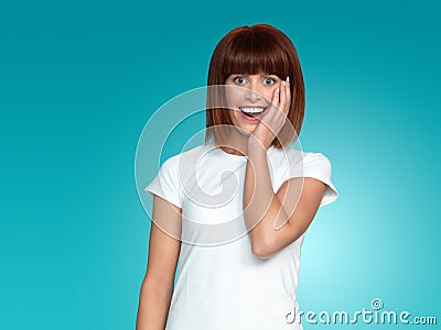 Attractive woman surprised face expression