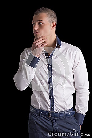 Attractive young man white shirt and blue pants