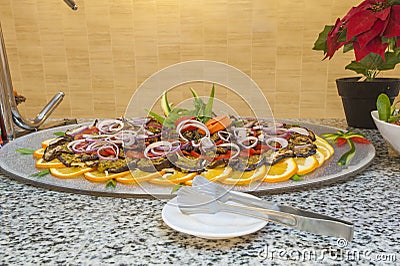 Aubergine salad at a restaurant buffet