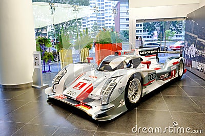 Audi R18 e-tron quattro Le Mans racing car on display