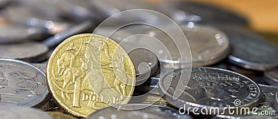 Australian One Dollar Close Up Stack Coins Cinematic Crop Stock Photo ...
