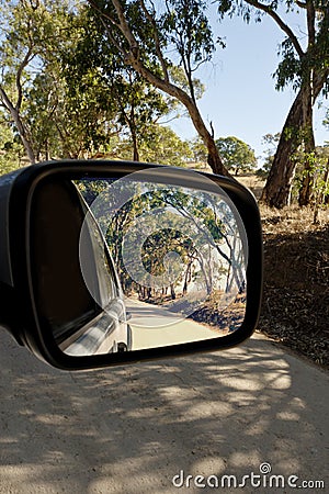 Australian travel image in car side mirror