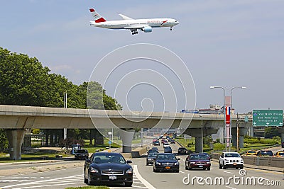 Austrian Airlines Boeing 777 on approach to JFK International Airport in New York