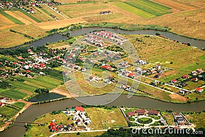 Austrian landscape with river seen from a plane