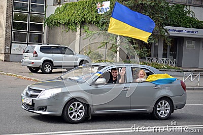 Auto with Ukrainian flags