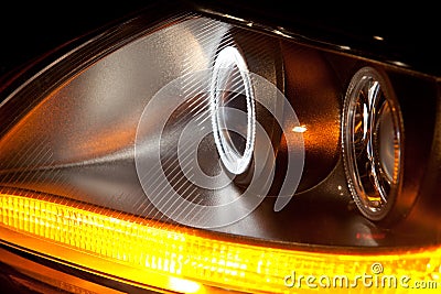 Automotive halogen headlight on sports car