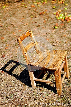 Autumn apple and small old wood chair