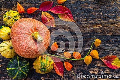 Autumn fall background table setting background vegetables fruit
