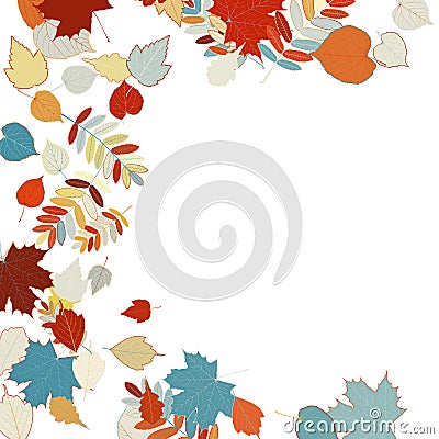 Autumn leaves falling and spinning on white.