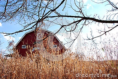 Autumn Red Barn and Wheat Field