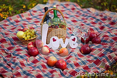 Autumn still life in the woods picnic basket