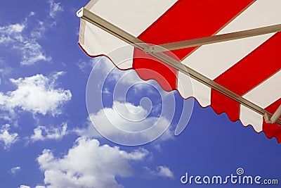 Awning over bright sunny blue sky