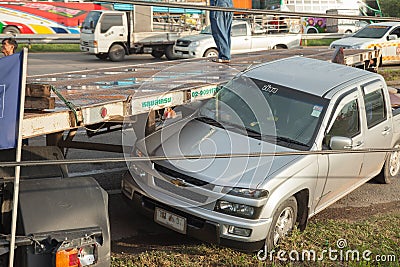 AYUTTHAYA, THAILAND - JULY 06: Rescue forces in a deadly car accident scene on July 06 2014. Road accident coupe gray hit the SUV