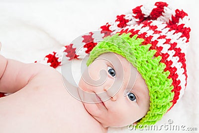 Baby With Big Eyes Wearing Cute Knit Hat