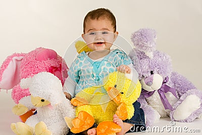 Baby with Easter Stuffed Animals