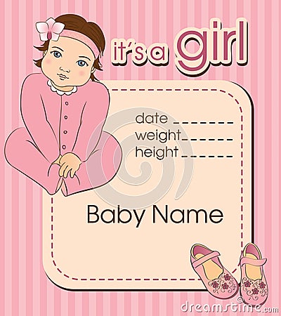 Baby girl announcement shower card.