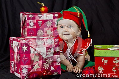 Baby girl Christmas Elf gifts, black background