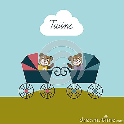 Baby twins born card. New born welcome concept. Ch