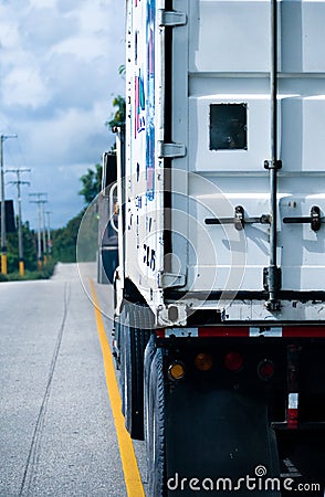 The back of an 18 wheeler transport truck