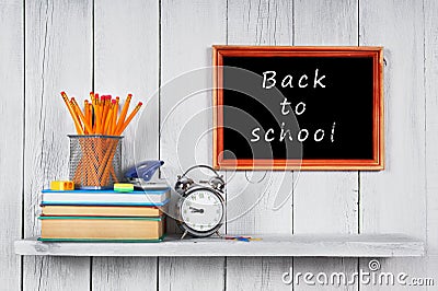 Back to school. Frame. Books and school tools.