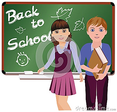Back to School Little cute schoolboy and schoolgirl