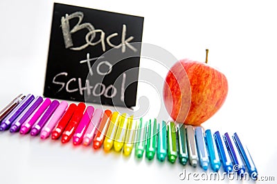 Back to school supplies and an apple for the teacher