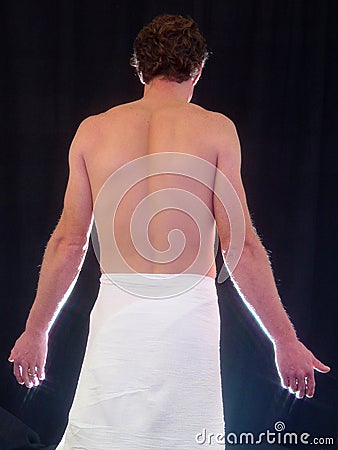 Back view of topless man