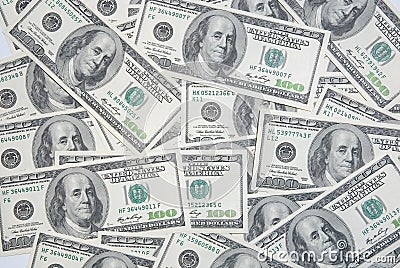 Background with american hundred dollar bills