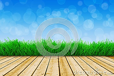 Background with blue sky and green grass