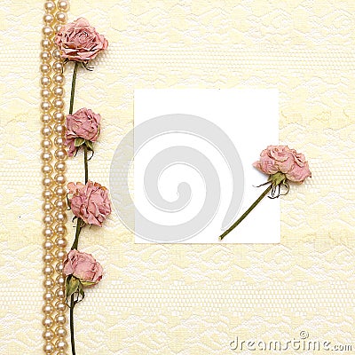 Background with cream lace, pearls and flower