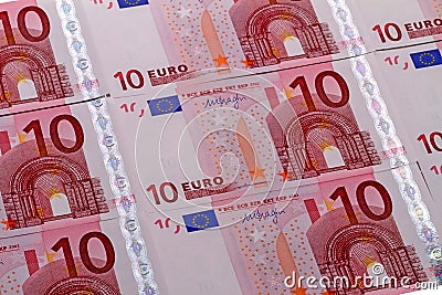 Background of 10 euro banknotes