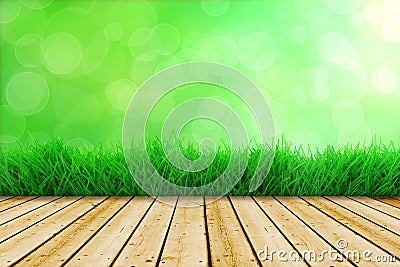 Background with grass and wooden floor