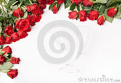 Background with red roses and wine glass