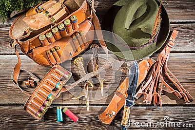 Bag with bullets in a hunting lodge