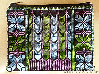 Bag with Palestinian embroidery - blue green purp