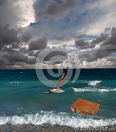 Bag on the sea waves