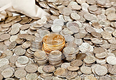 Bag of silver and gold coins
