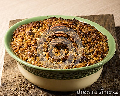 Baked sweet potato casserole with pecan topping
