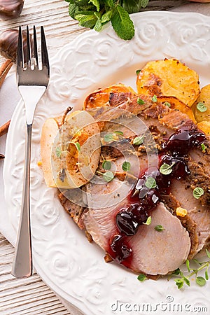 Baked turkey with chestnut filling and orange