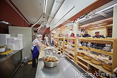 Bakery department in supermarket of home food
