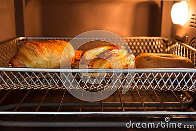 Bakery on tray in oven