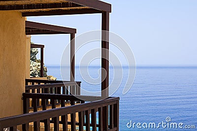 Balcony with sea view on Crete island in Greece