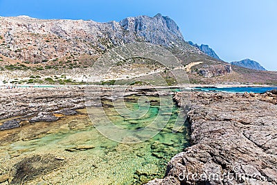 Balos bay. View from Gramvousa Island, Crete in Greece.Magical turquoise waters, lagoons, beaches of pure white sand.