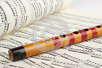 Bamboo flute and Music Sheet