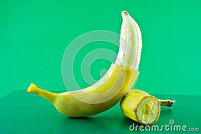 Half peeled banana