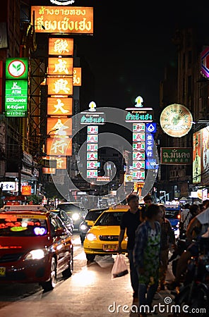 BANGKOK - MARCH 21: The China Town at Yaowarat Road. Neon light