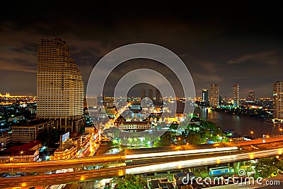 Bangkok night city panorama